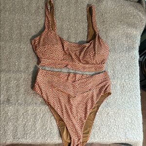Aerie Brown and Pink High Cut Bikini